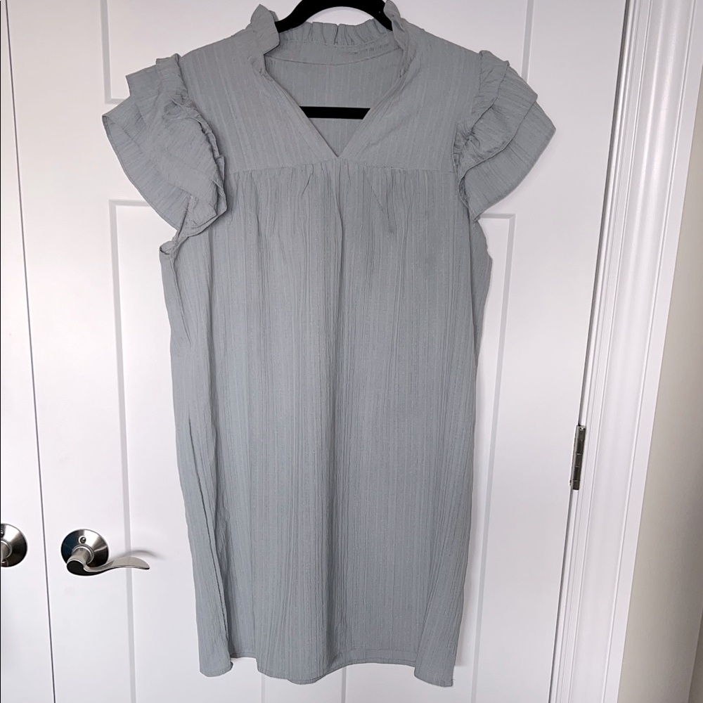 Breezaya Notched Neckline Ruffle Trim Dress - Grey